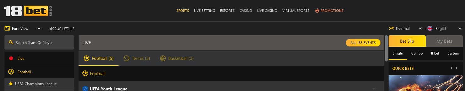 Κορυφαίο banner του ιστότοπου 18bet