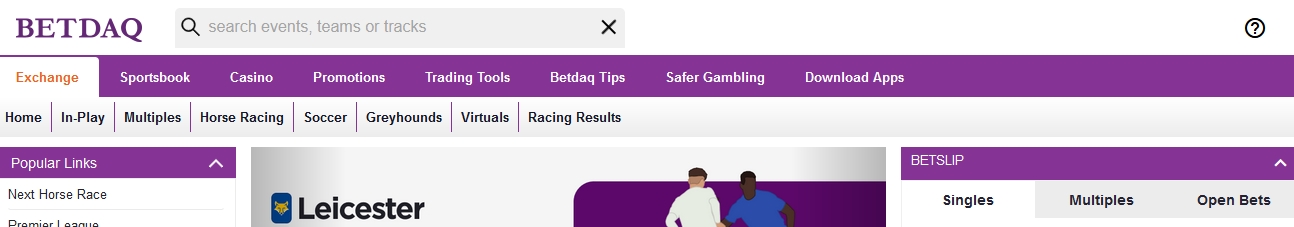 Επικεφαλίδα του ιστότοπου BETDAQ Exchange